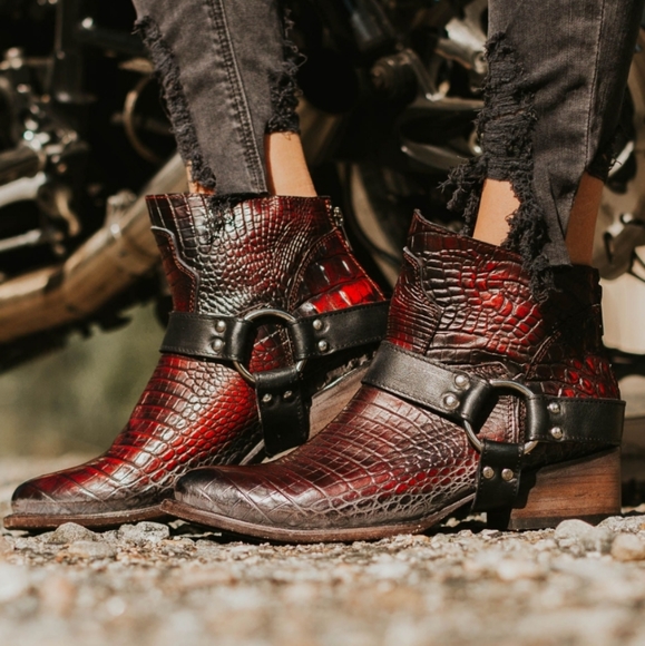 red crocodile ankle boots